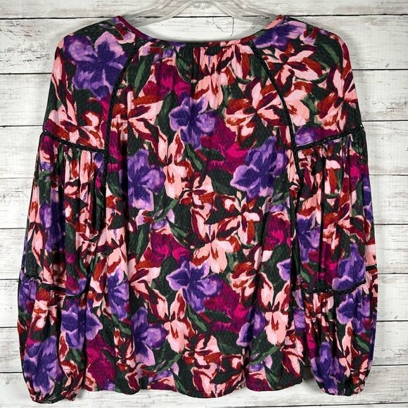 Terra & Sky Garden Floral Peasant Rayon Blouse Balloon Sleeve Top Sz 0X 14W - Picture 7 of 8